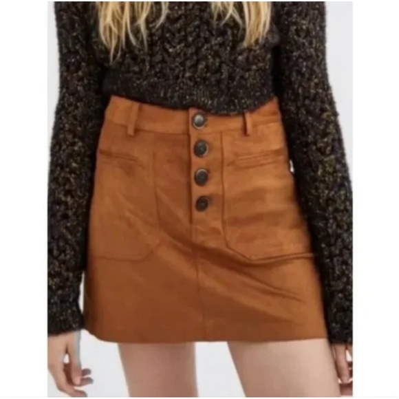 ZARA TRF light brown cognac fauxsuede a-line mini skirt - Picture 2 of 4